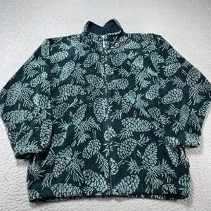 Duffel Jacket Womens Small Green Fleece Pinecone Print Full Zip Outdoor Cozy VTG